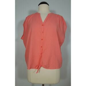 ANN TAYLOR LOFT Blouse PL Womens V-Neck Button Front Coral Red